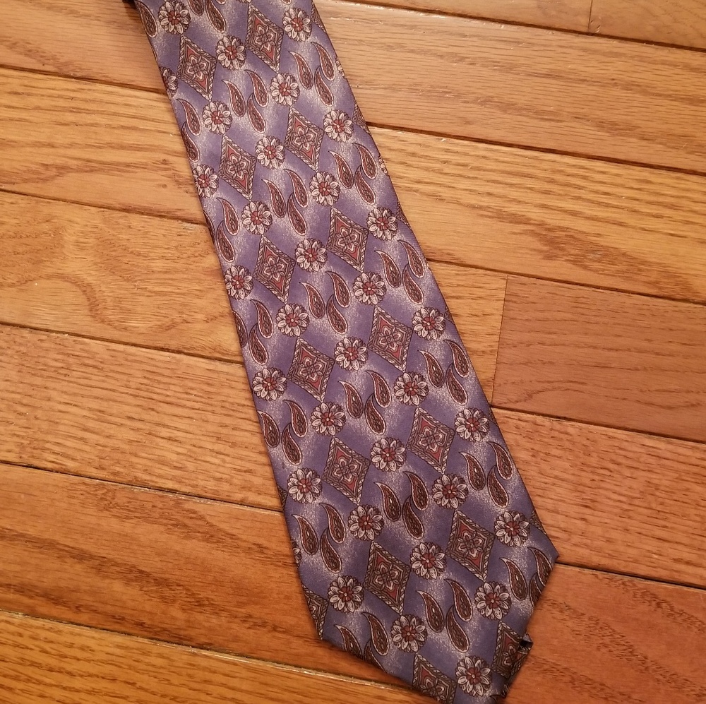 Silk Salvie Row Luxury Purple and Red Tie - Picture 2 of 4